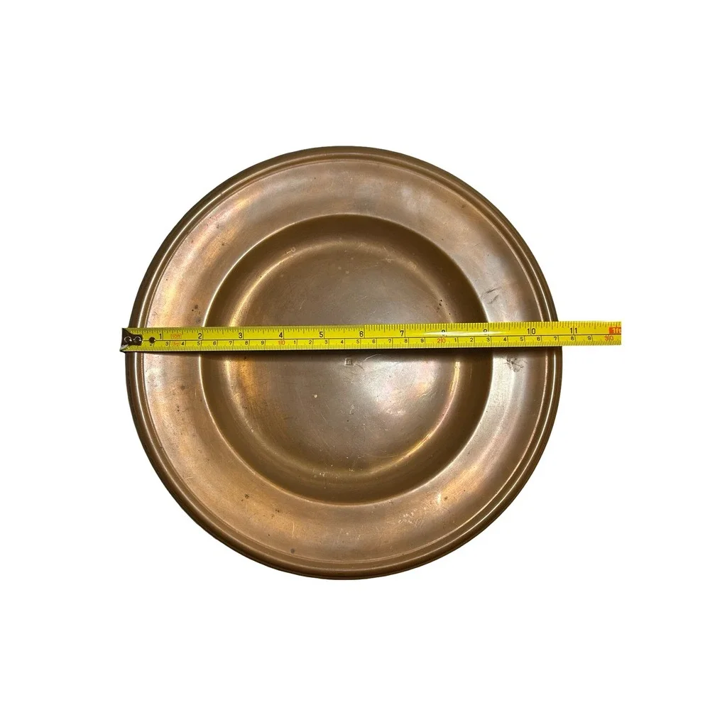 Vintage Copper Charger Plate Round 12 Inch Decorative Footed Plate